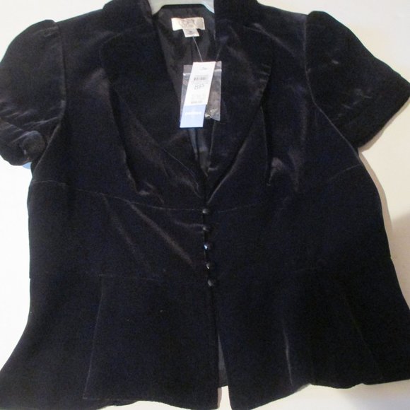 NWT Ladies Ann Taylor Loft Petites Velvet Holiday Button Down Black Dressy Top - Picture 1 of 6